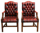 Armchairs, Red Leather, English, Six, GainsBorough Style, Nailhead Trim, 20th C! - Old Europe Antique Home Furnishings