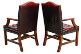 Armchairs, Red Leather, English, Six, GainsBorough Style, Nailhead Trim, 20th C! - Old Europe Antique Home Furnishings