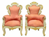 Armchairs, Pair, Baroque Style Upholstered Parcel Gilt, Vintage / Antique, Fancy - Old Europe Antique Home Furnishings