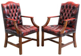 Armchairs, Red Leather, English, Six, GainsBorough Style, Nailhead Trim, 20th C! - Old Europe Antique Home Furnishings