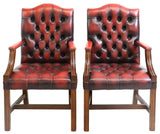 Armchairs, Red Leather, English, Six, GainsBorough Style, Nailhead Trim, 20th C! - Old Europe Antique Home Furnishings