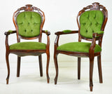 Armchairs, Green, French Style Carved Wood, Set of Two, Charming! - Old Europe Antique Home Furnishings