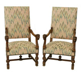 Armchairs, Highback, Pair French Renaissance Style, Nail Head, Vintage / AntiqueA - Old Europe Antique Home Furnishings