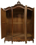 Armoire, Triple, Louis XV Style Breakfront, Mirrored, Crest, 3 Drawers, 1900's! - Old Europe Antique Home Furnishings