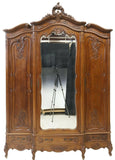 Armoire, Mirrored, Breakfront, French Louis XV Style, Crest, Doors, Early 1900s! - Old Europe Antique Home Furnishings