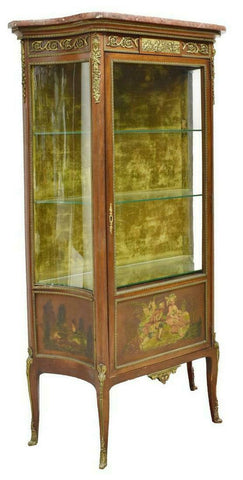 Antique Vitrine, Louis XV,  Marble Top, Mahogany, 19th Century ( 1800s ), Gorgeous! - Old Europe Antique Home Furnishings