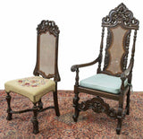Antique Chairs, Cane, Desk, Baroque Style Carved 19th C., 1800s, Handsome Set!! - Old Europe Antique Home Furnishings