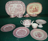 Transferware, Dishes, English Red, 17 Pieces, 19th Century ( 1800s )Beautiful!!!!! - Old Europe Antique Home Furnishings