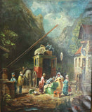Antique Painting Oil, Passengers and a Stagecoach, 18th /19th C., Gorgeous Colors!! - Old Europe Antique Home Furnishings