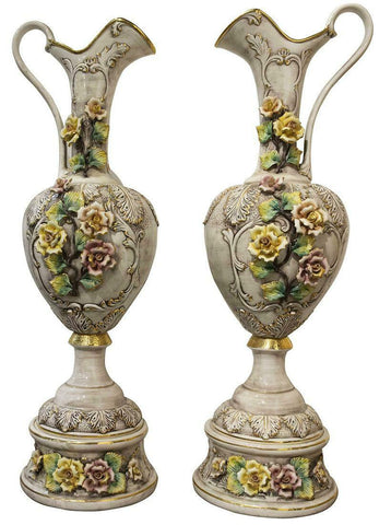 Ewers, Capodimonte, Italian Pair, Beautiful Large Home Decor!! - Old Europe Antique Home Furnishings