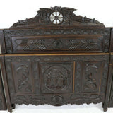 Bed, French Carved Breton Style Chestnut Bed, Dark Wood Tones, W/ Rails, Vintage - Old Europe Antique Home Furnishings