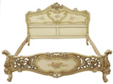 Bed, Venetian Louis XV Style Parcel Gilt & Painted Bed, Crest, Vintage / Antique - Old Europe Antique Home Furnishings