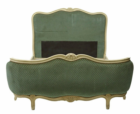 Bed, French Louis XV Style Painted & Upholstered, Vintage / Antique, 1900's!! - Old Europe Antique Home Furnishings