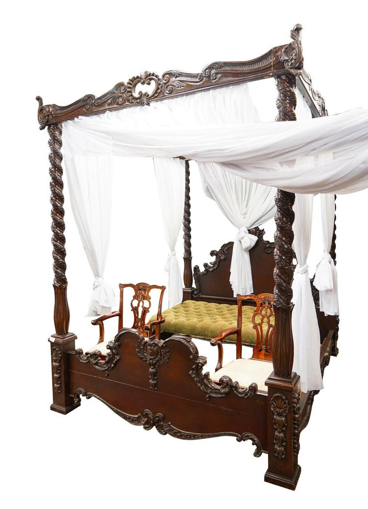 Bed Canopy Carved Stained Mahogany Gorgeous Bed Old Europe