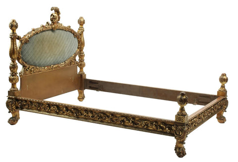Bed, Renaissance Style Gilt Bed, Vintage / Antique, 20th C., 1900's! - Old Europe Antique Home Furnishings