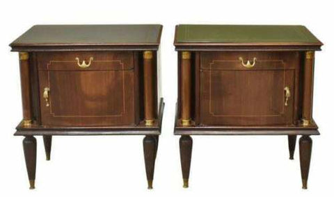 Bedside Tables, Italian Mid-Century Modern Nightstands, Green Top, Vintage, 1950!! - Old Europe Antique Home Furnishings