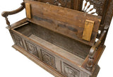 Bench, Coffer, Breton Elaborately Carved Oak, 19th C., (1800s), Gorgeous Antique!! - Old Europe Antique Home Furnishings