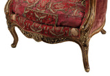 Bergere, Louis XV Style Carved & Gilt, Red Multicolor, Vintage / Antique!! - Old Europe Antique Home Furnishings