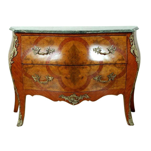 Bombe Chest, Louis XV Style Green Marble Top Dresser with Bronze Mounts, Gorgeous!! - Old Europe Antique Home Furnishings
