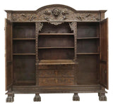 Bookcase, Secretary, Spanish Renaissance Revival, Heavily Carved, Early 20th C.! - Old Europe Antique Home Furnishings