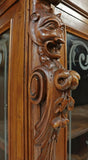 Bookcase, Monumental, Italian Carved Walnut, Glazed, Etched Doors, Crest, 1800's - Old Europe Antique Home Furnishings
