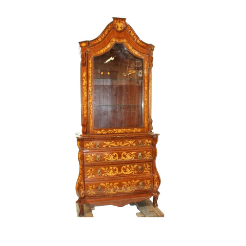 Vintage Bookcase or Cupboard, Italian Inlaid , Vintage / Antique, Bombe Base, Gorgeous!!! - Old Europe Antique Home Furnishings