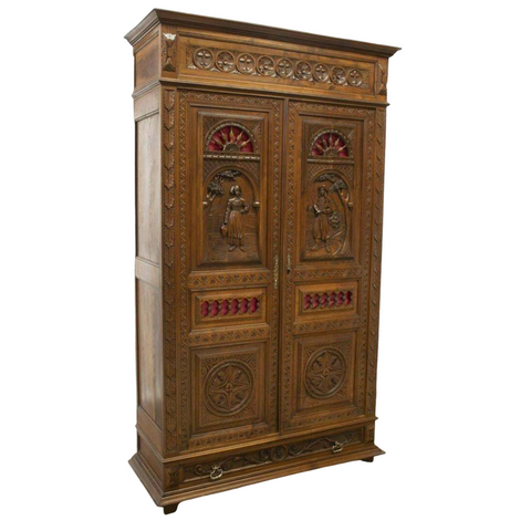 Antique Breton Armoire, French Provincial Carved Oak, 1800's, 19th C., Stunning! - Old Europe Antique Home Furnishings