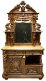 Stunning Buffet, French, Marble Top, Mirrored, Oak,Cabinet w/ Shelves, Drawers Early 1900s!! - Old Europe Antique Home Furnishings