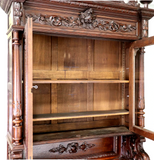 Buffet / Bookcase, French Louis XIII Style, Carved Oak Hunt Double Door, 1800's 110"!! - Old Europe Antique Home Furnishings