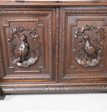 Buffet / Bookcase, French Louis XIII Style, Carved Oak Hunt Double Door, 1800's 110"!! - Old Europe Antique Home Furnishings