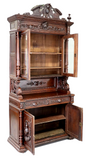 Buffet / Bookcase, French Louis XIII Style, Carved Oak Hunt Double Door, 1800's 110"!! - Old Europe Antique Home Furnishings