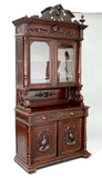 Buffet / Bookcase, French Louis XIII Style, Carved Oak Hunt Double Door, 1800's 110"!! - Old Europe Antique Home Furnishings
