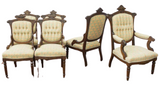 Antique Chairs, Dining, American Victorian Button-Tufted, Six 1800s, Gorgeous - Old Europe Antique Home Furnishings
