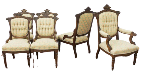 Antique Chairs, Dining, American Victorian Button-Tufted, Six 1800s, Gorgeous - Old Europe Antique Home Furnishings
