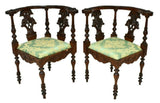 Antique Chairs, Continental Renaissance Revival Corner, Pair,19th Century, 1800s, Charming!!! - Old Europe Antique Home Furnishings