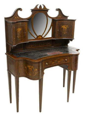 Dressing Table / Vanity English Mahogany Marquetry, early 1900s, Gorgeous Little Vintage! - Old Europe Antique Home Furnishings