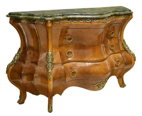 CHARMING ITALIAN STYLE VERDE MARBLE TOP BOMBE COMMODE!! - Old Europe Antique Home Furnishings