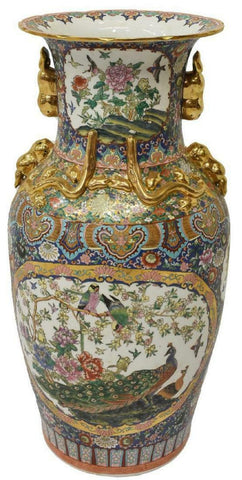 Vase, Gilt Porcelain, Chinese Rose Medallion Parcel Gilt, Absolutely Gorgeous!! - Old Europe Antique Home Furnishings