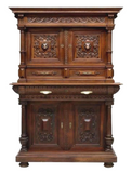 Cabinet, Carved Wood, Italian Renaissance Revival Lion Mask, Foliate, 1800s! - Old Europe Antique Home Furnishings