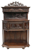 Cabinet, French Gothic Revival Figural Carved Oak and Crest, On Stand, 1800's! - Old Europe Antique Home Furnishings