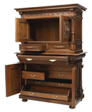 Cabinet, Carved Wood, Italian Renaissance Revival Lion Mask, Foliate, 1800s! - Old Europe Antique Home Furnishings