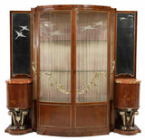 Cabinet, Display Curio, Italian Vintage Rosewood Marquetry With Vitrine Sides!! - Old Europe Antique Home Furnishings