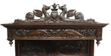 Cabinet, French Gothic Revival Figural Carved Oak and Crest, On Stand, 1800's! - Old Europe Antique Home Furnishings