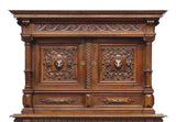 Cabinet, Carved Wood, Italian Renaissance Revival Lion Mask, Foliate, 1800s! - Old Europe Antique Home Furnishings