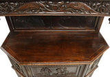 Cabinet, French Gothic Revival Figural Carved Oak and Crest, On Stand, 1800's! - Old Europe Antique Home Furnishings