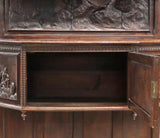Cabinet, French Gothic Revival Figural Carved Oak and Crest, On Stand, 1800's! - Old Europe Antique Home Furnishings