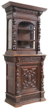 Cabinet, Bookcase, French Renaissance Revival, Display, Carved Oak , Early 1900s - Old Europe Antique Home Furnishings