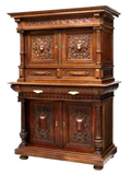 Cabinet, Carved Wood, Italian Renaissance Revival Lion Mask, Foliate, 1800s! - Old Europe Antique Home Furnishings