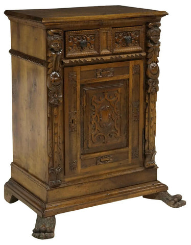 Cabinet, Italian Renaissance Revival Carved Walnut, Drawers, Shelf, Early 1900s! - Old Europe Antique Home Furnishings