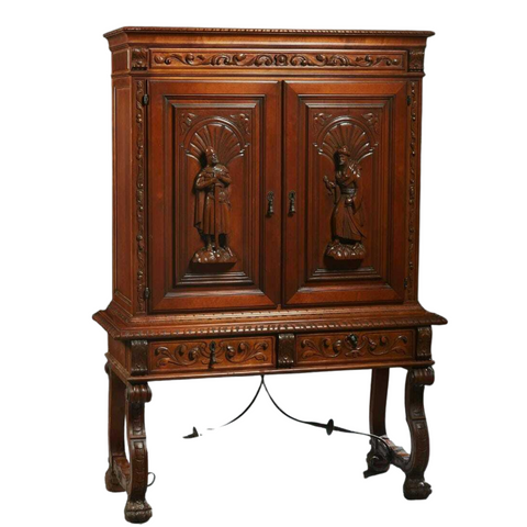 Cabinet / Sideboard, Small, Spanish Medieval Style Carved Beech Silver, Vintage! - Old Europe Antique Home Furnishings